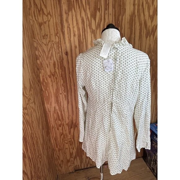 Free People Deep V-Neck Cream Mini Dress Sheer Ruffle Bust Clack Floral NWT M - Picture 6 of 12